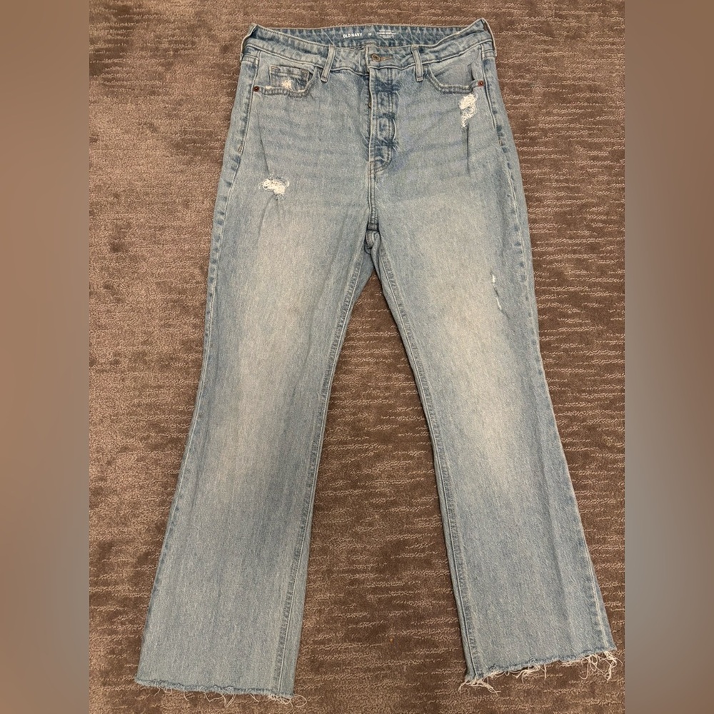 Old Navy Extra High-Rise Kicker Bootcut Jeans Distressed Light Wash Size 10
